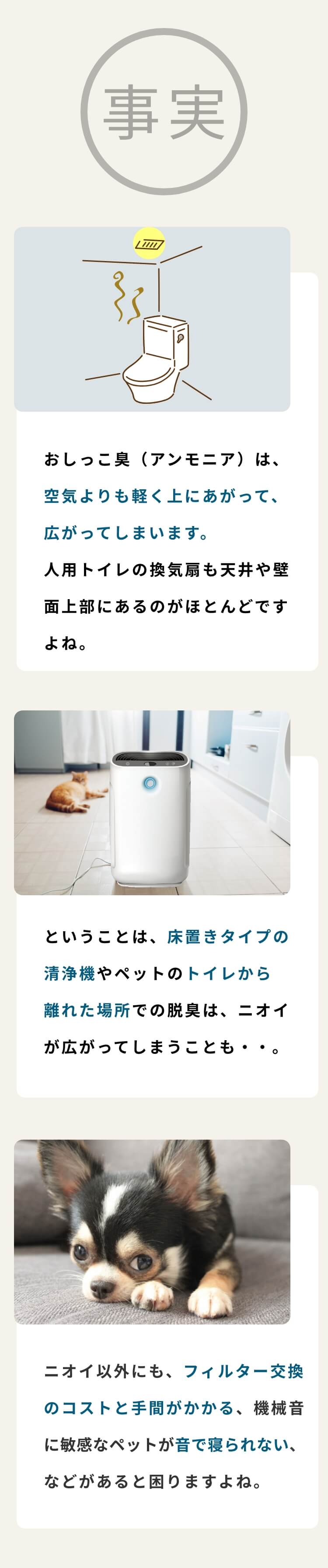 おしっこ臭（アンモニア）は空気よりも軽く上に上がって広がってしまいます
