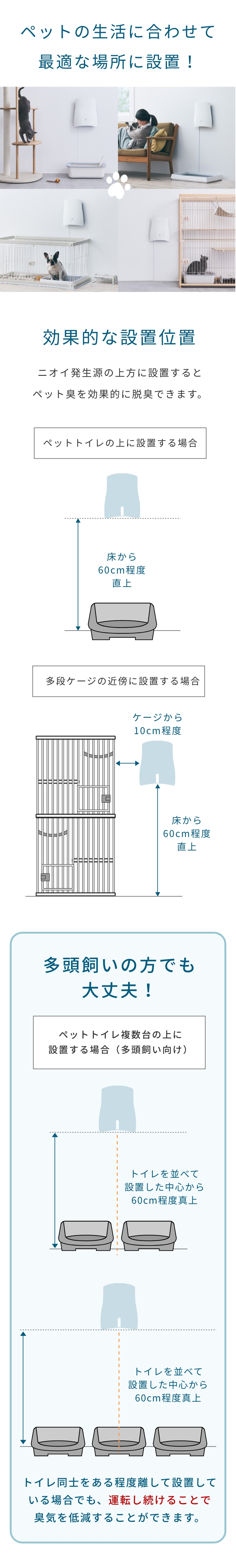 ペットの生活に合わせて最適な場所に設置、効果的な設置位置