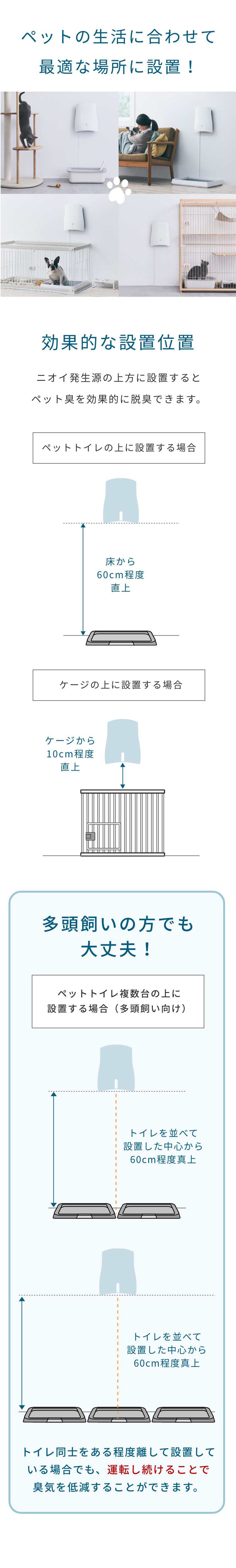 ペットの生活に合わせて最適な場所に設置、効果的な設置位置