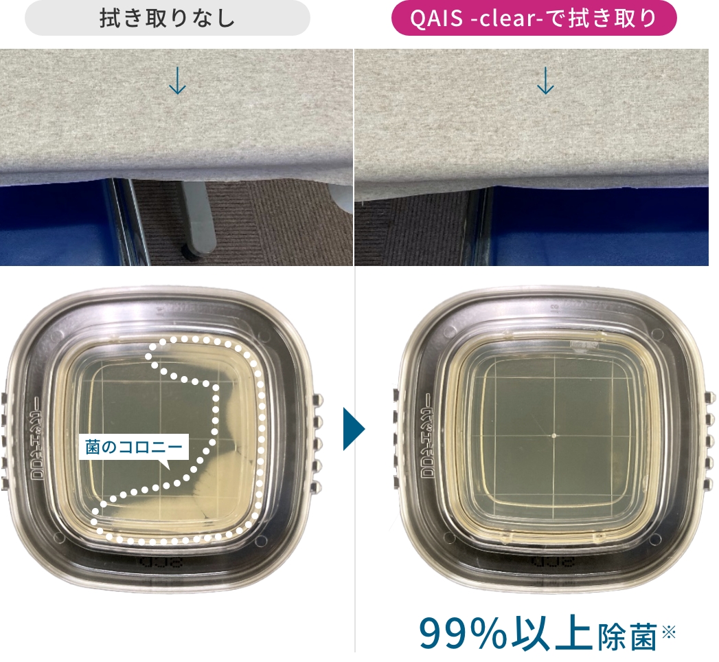 樹脂系のテーブル QAIS -clear- で拭き取り　比較
